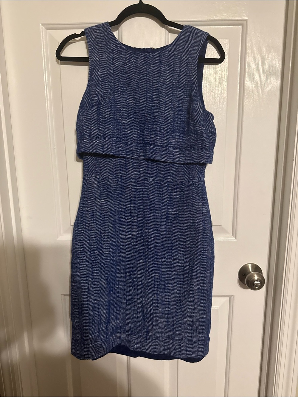 J.Crew Blue & White Herringbone Linen-Blend Overlay Sheath Dress Size 4